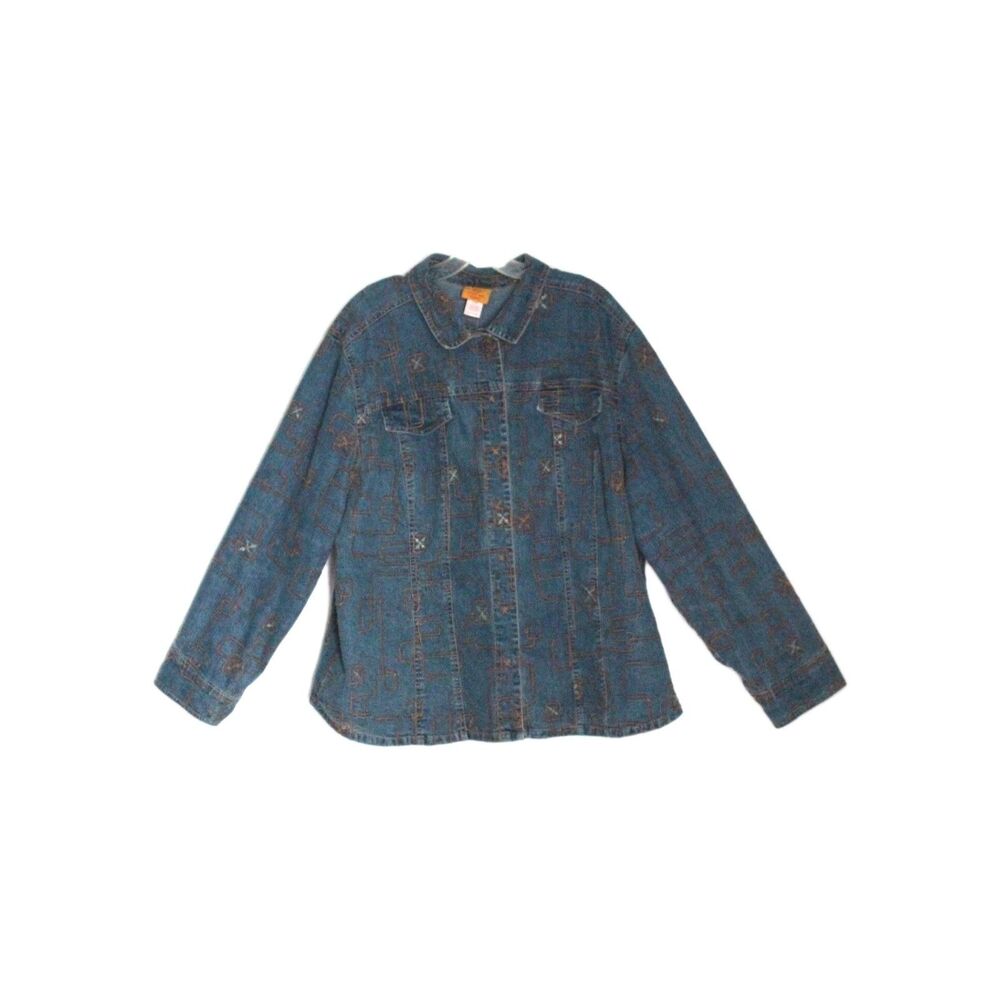 Vintage Ruby Rd Denim Shirt Jacket Embroidered Size 22W
